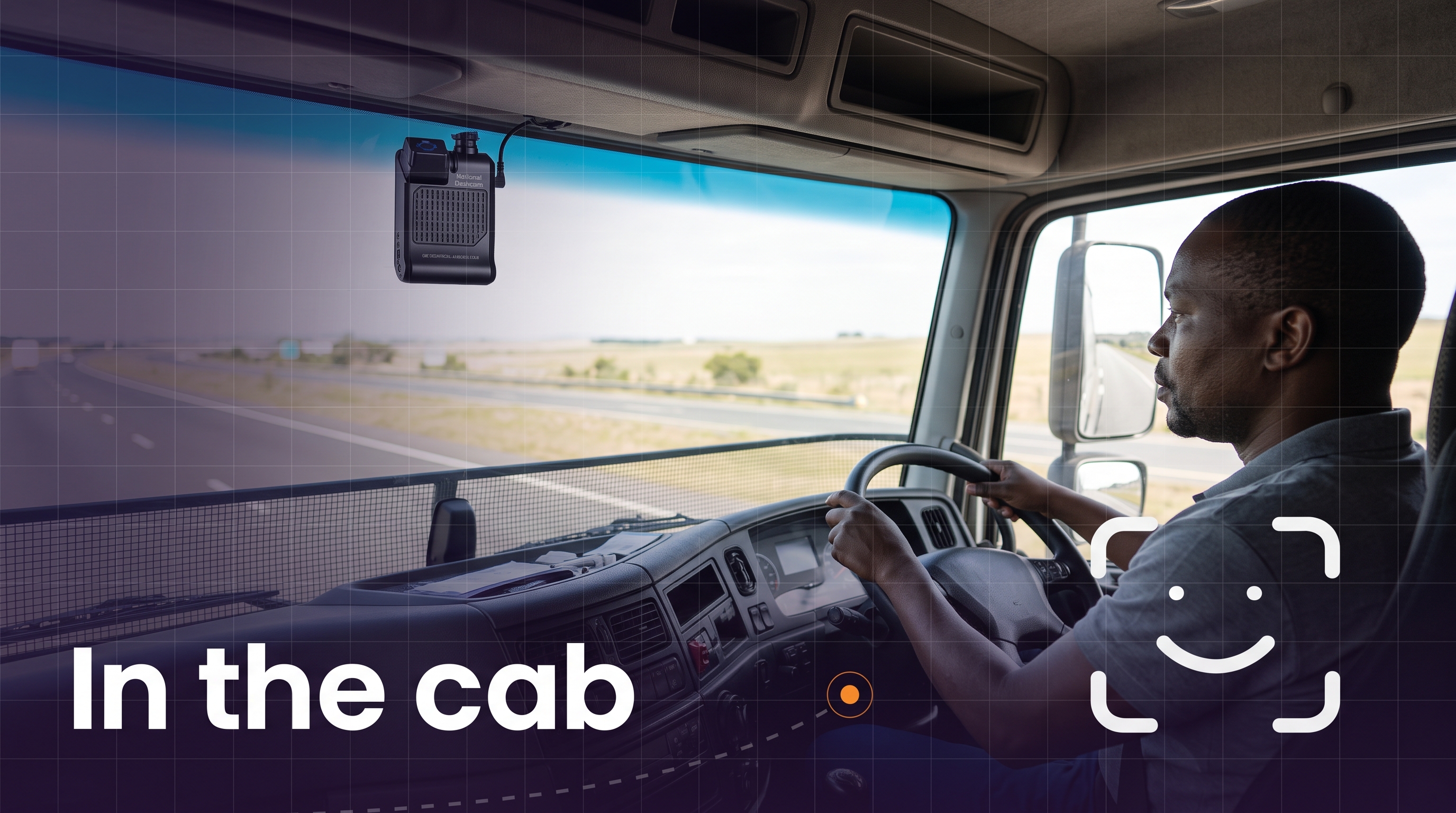 Driver at the wheel with the AI dash camera mounted on the windscreen