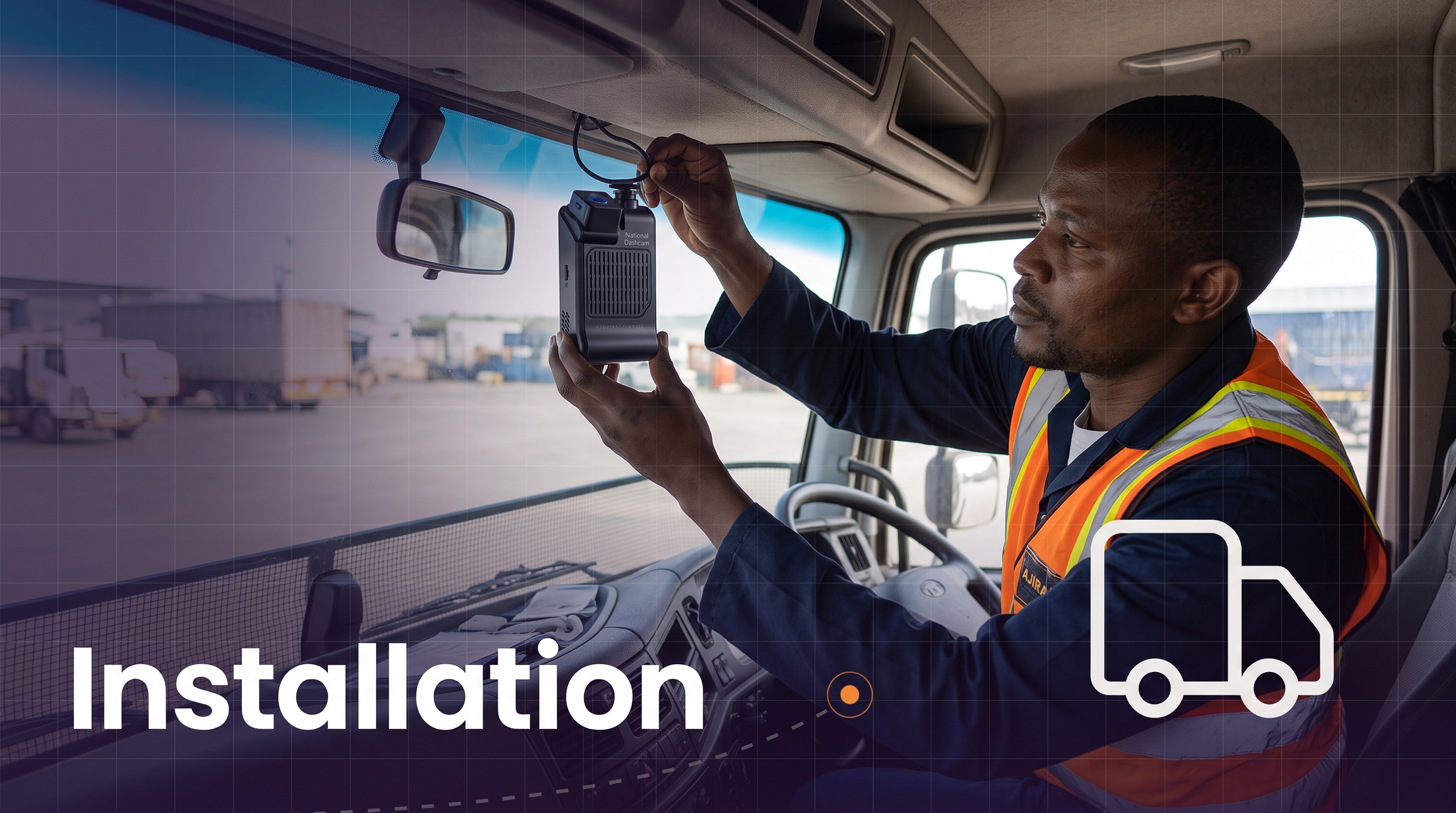 An Ajira technician fitting a dash camera in a vehicle cab